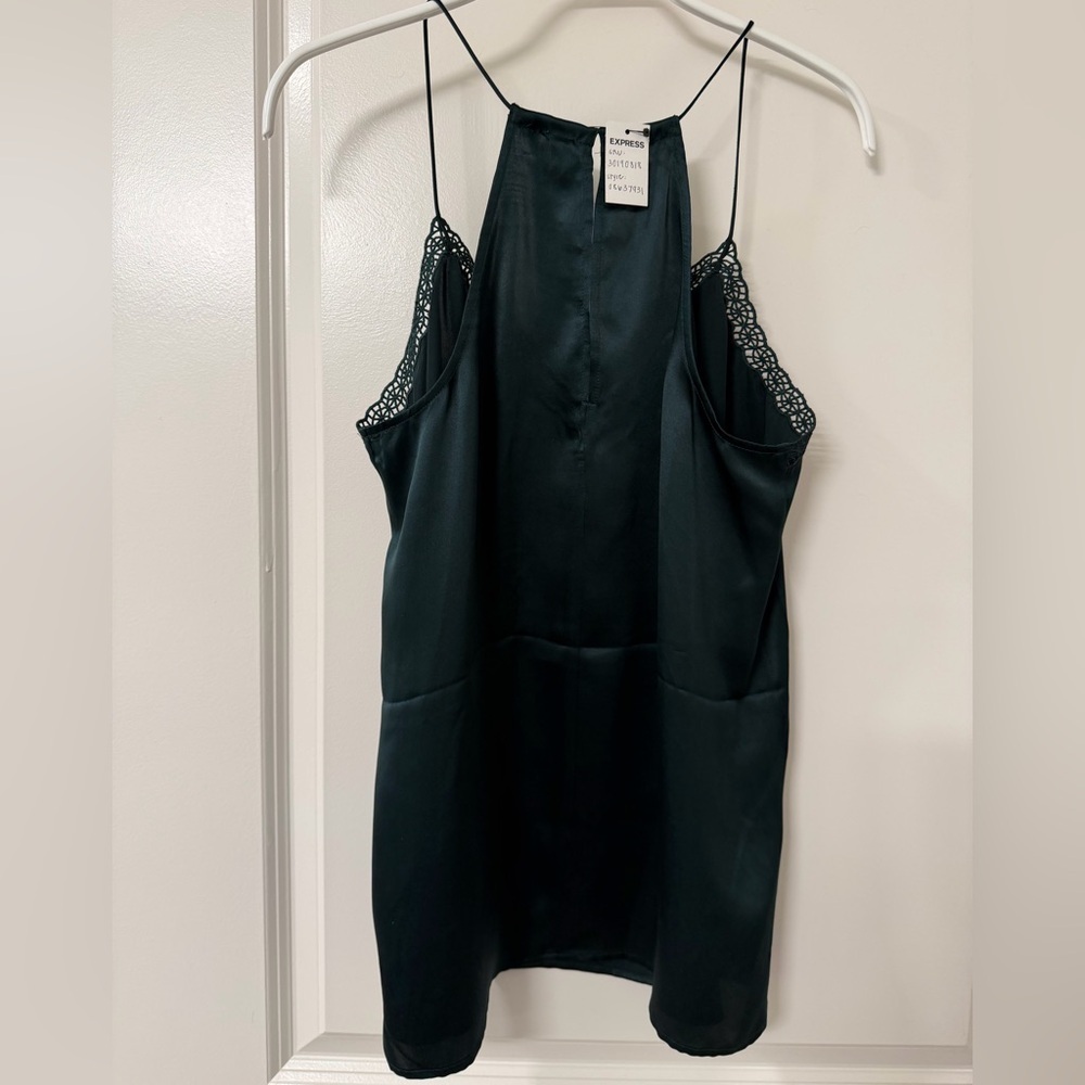 Express Dark Green Satin Lace-Trim Cami - Picture 3 of 5